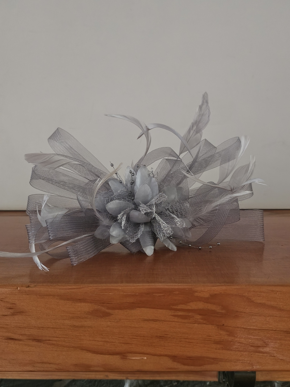 Gray Feather & Floral Fascinator Headband